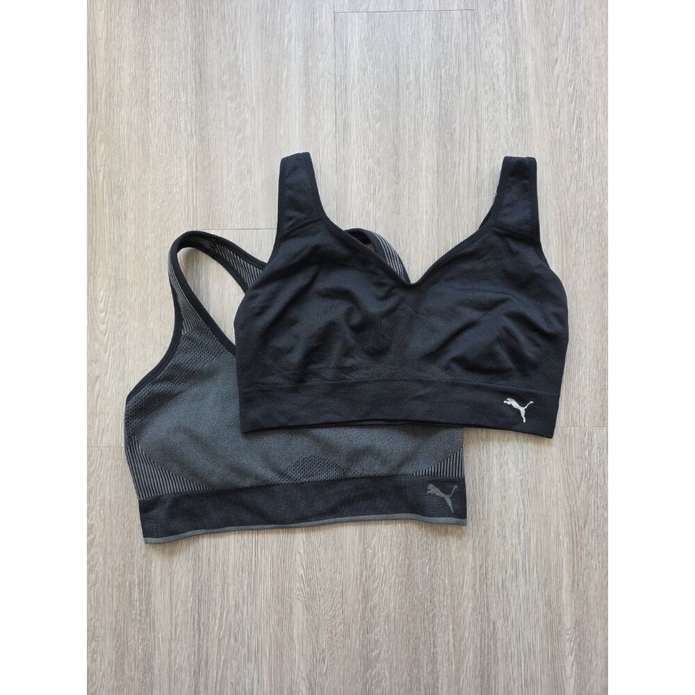 Puma Sports Bra Bundle Womens‎ L Black Medium Support Gym Activewear 2 Pack